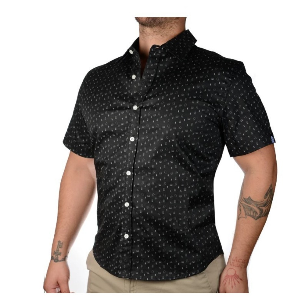 Preppy Pop Graphic Black White 'I Wanna Rock' Print Button Down Shirt XL